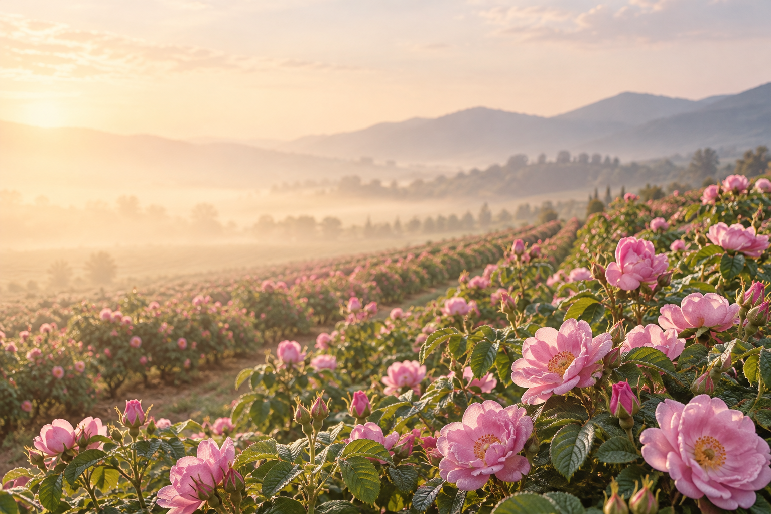 Illustrative roses growing in a field